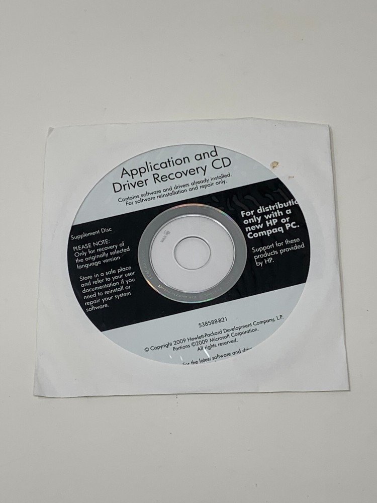 HP Compaq Application and Driver Recovery CD 538588-B21