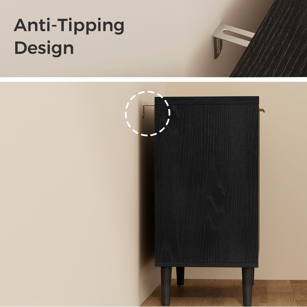 Buffet Cabinet W/ Storage Modern Fluted Accent Sideboard W/ Doors & Adjustable