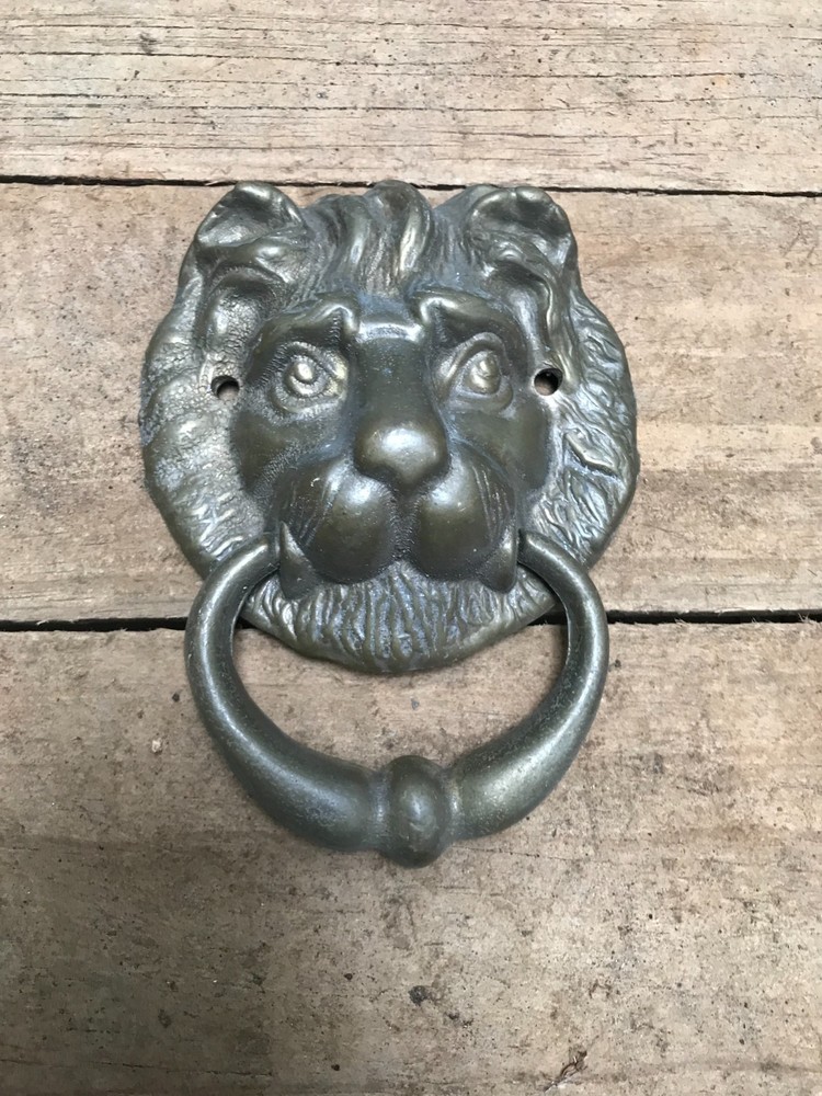 Vintage Brass Lion Head Front Door Knocker Solid Brass (A)