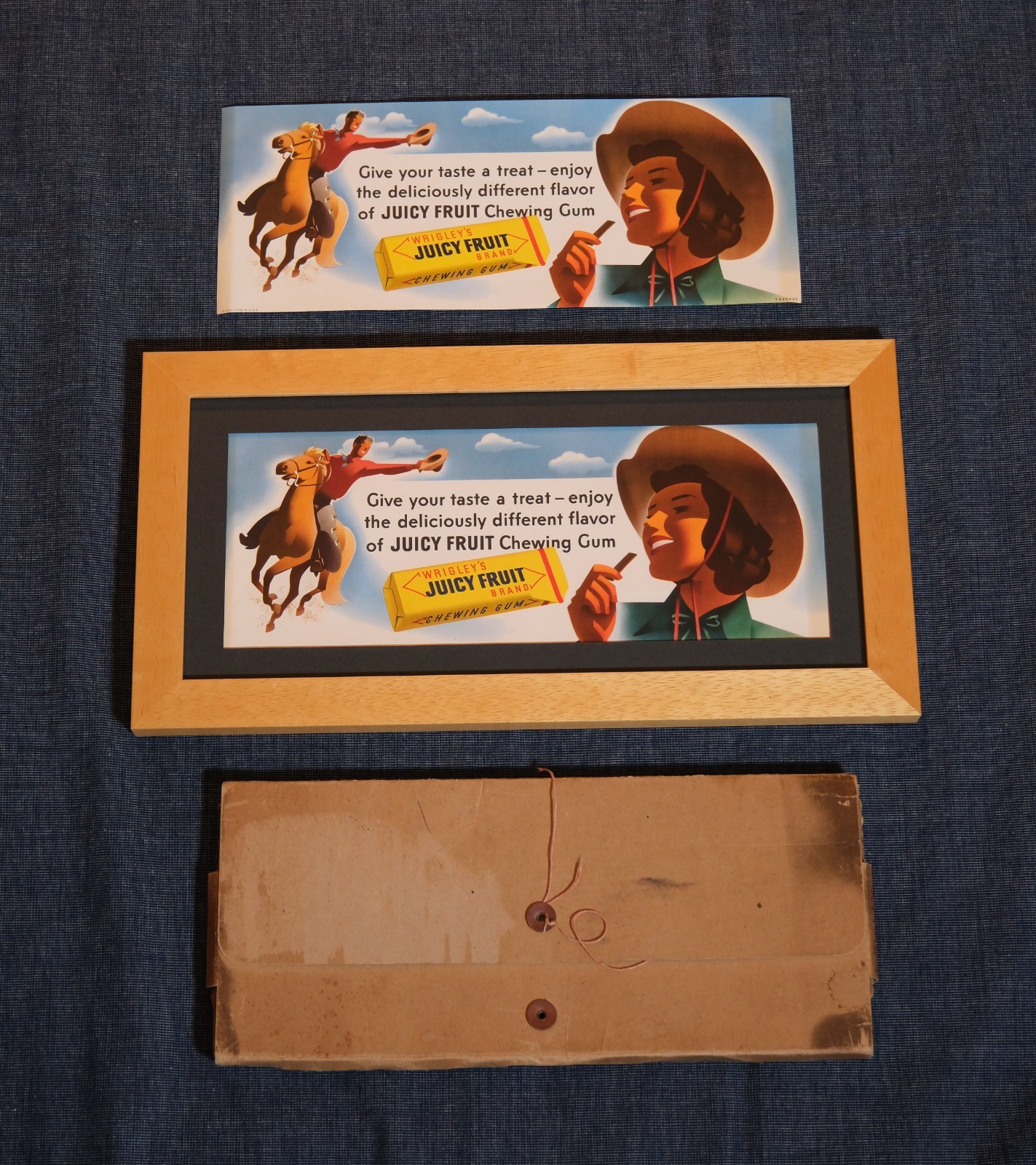 Vtg 1940's Otis Shepard Western Wrigley's Juicy Fruit Gum Lithograph Sign B-1048