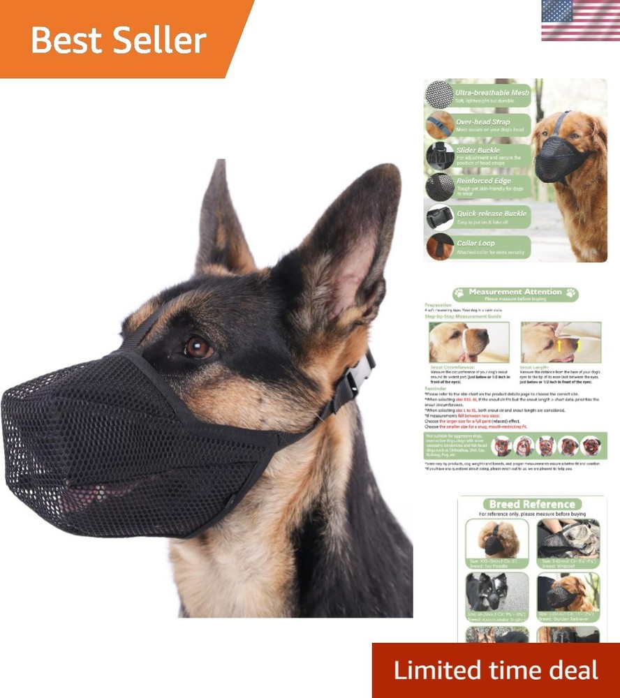 Adjustable Breathable Dog Muzzle for Large & Medium Breeds - Allows Panting