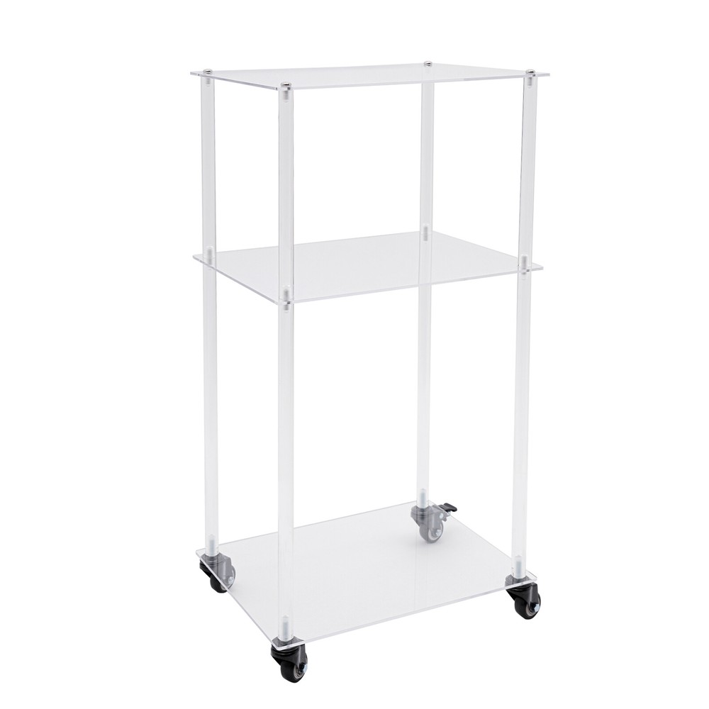 3-Tier Mobile Clear Acrylic Printer Stand Storage Shelf Printer Table on Wheel