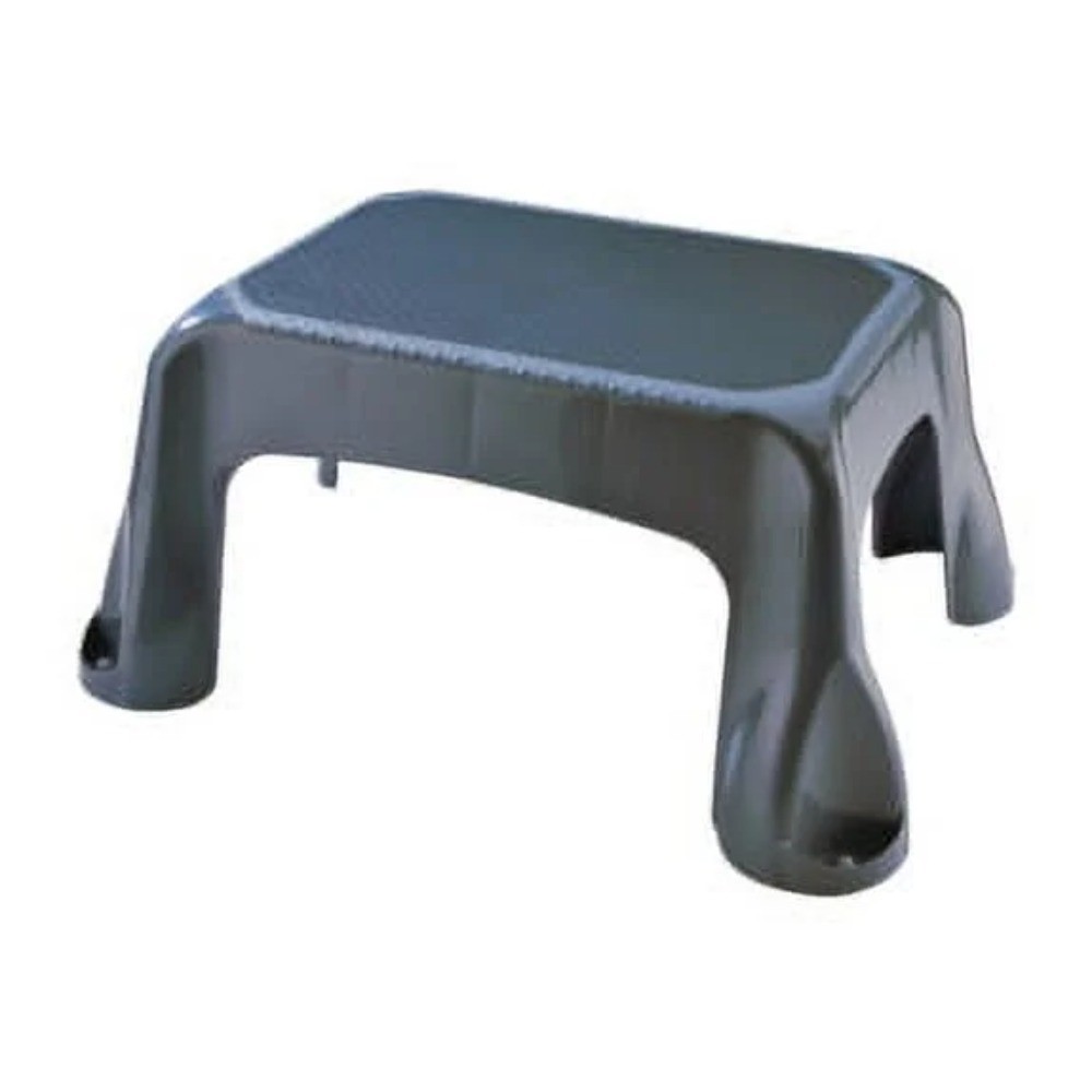 Gray Plastic Step Stool with In- Tread, One Step Design