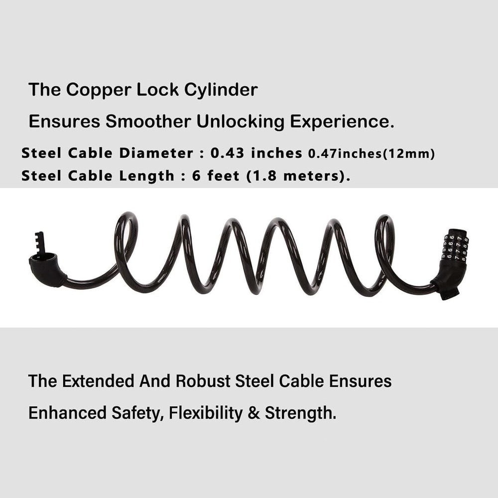 2Pack 6FT Extra Long Cable Combination Bike Locks, 5 Digits Retractable Security
