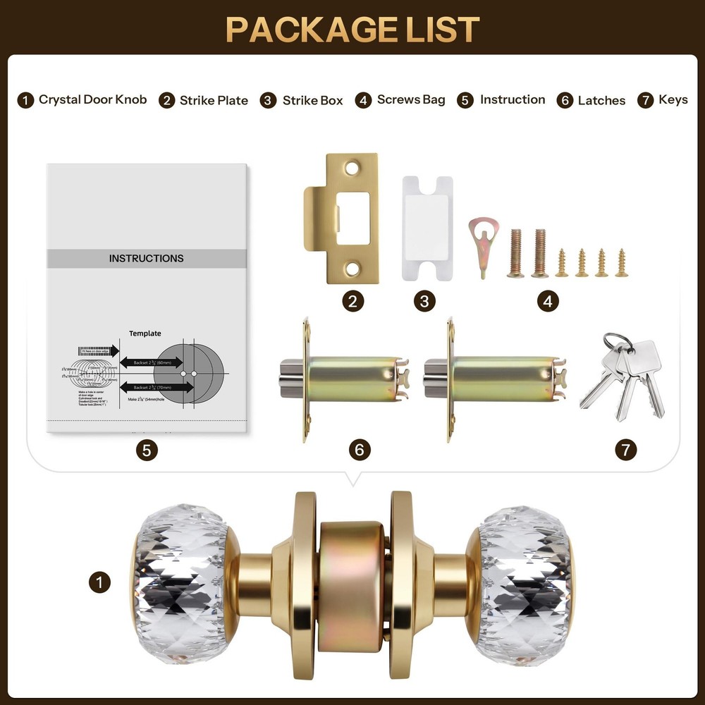 Crystal Door Knobs with Lock and Keys, Interior Crystal Glass Door Knobs with...