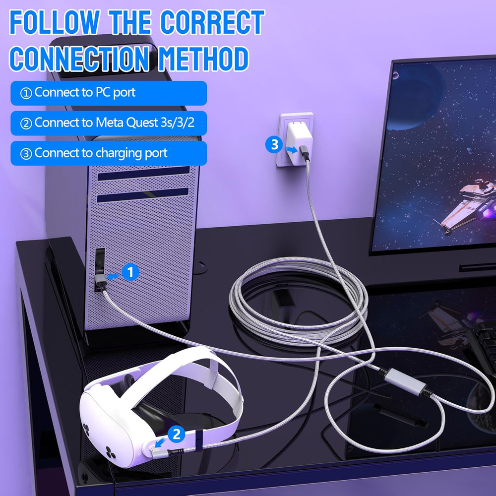 Link Cable for Meta/Oculus Quest 3s/3/2, 16FT Charging Cable Link, Connects Ques