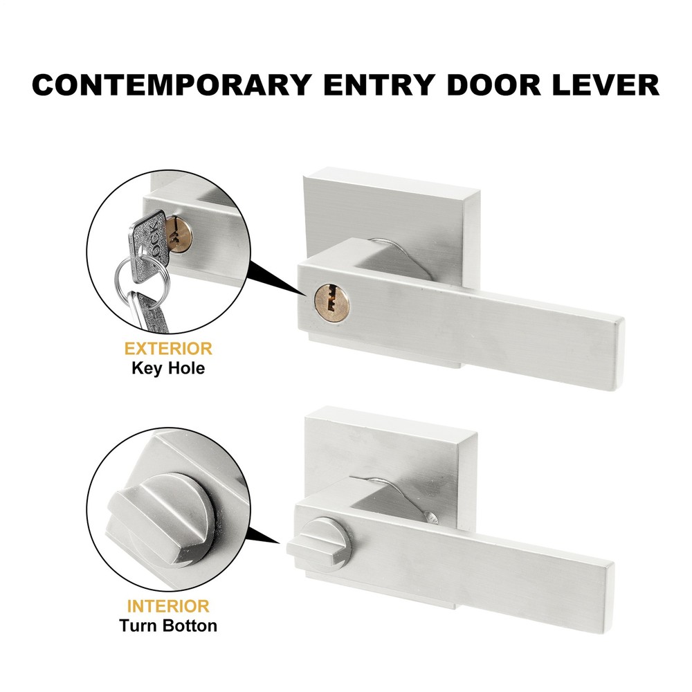 Sliver Door Lever Privacy Passage Handle Interior Square Knobs w/ 24 Keys