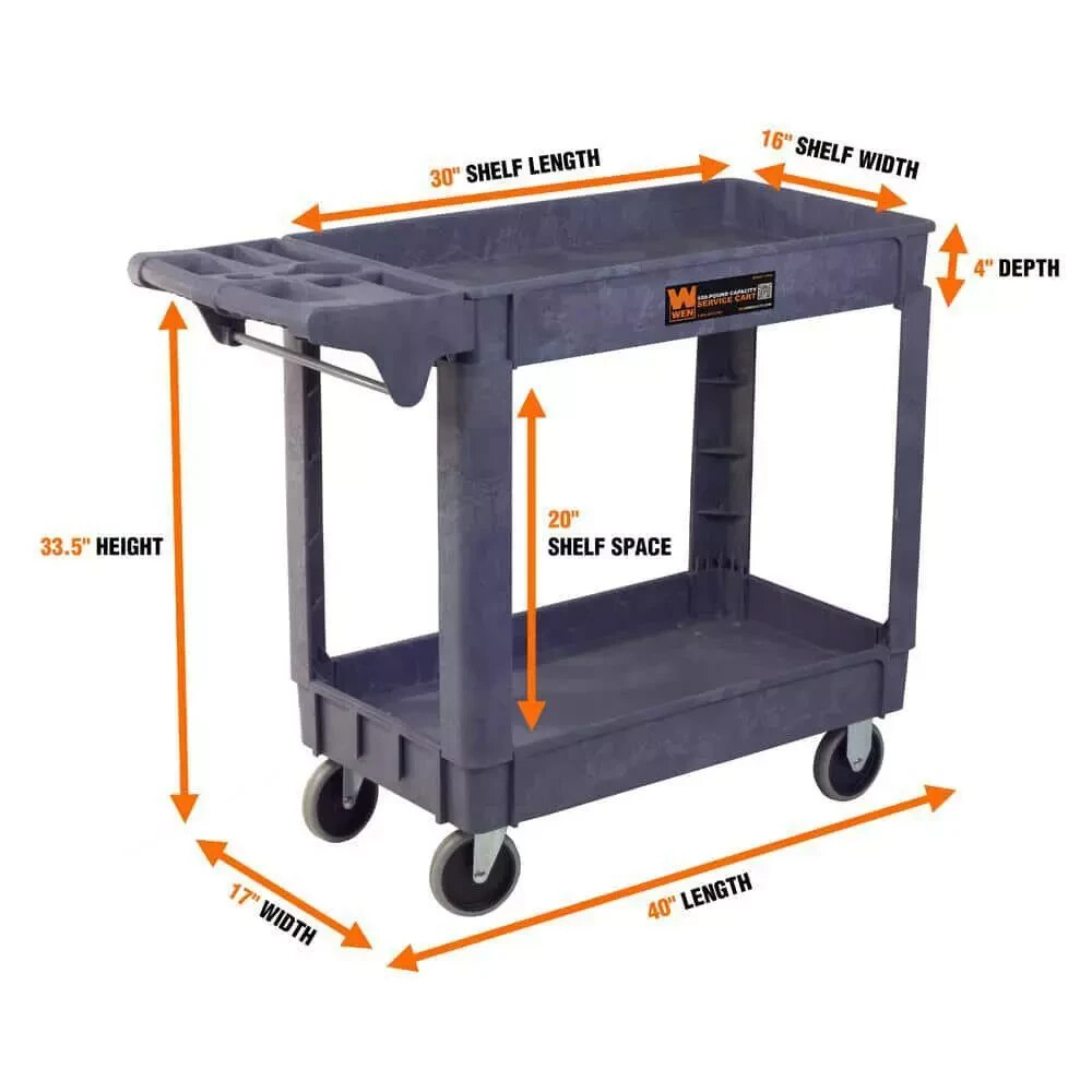 WEN Utility Tool Cart 17" x 33.5" Tool Storage w/ 2-Shelves 500 lb Capacity Gray