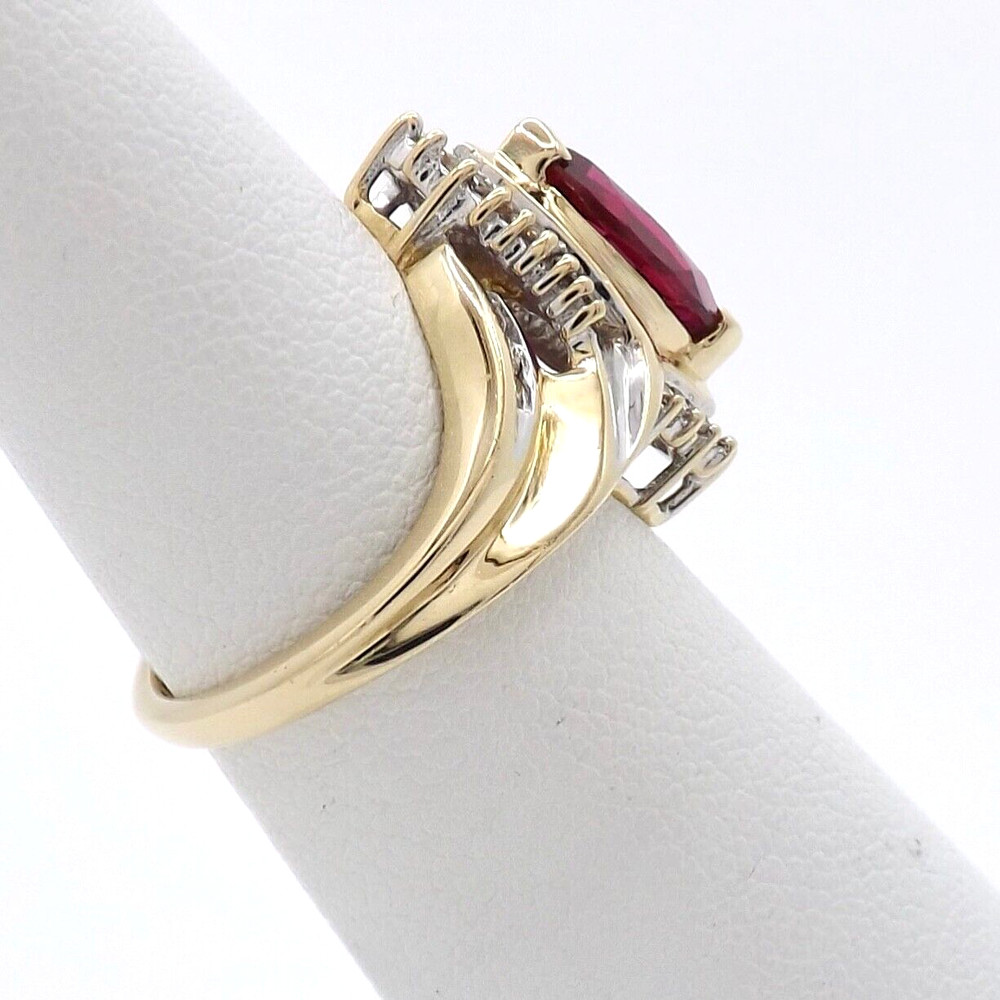 14k Gold Lab Created Marquise Ruby Natural Diamond Ring Navette Setting