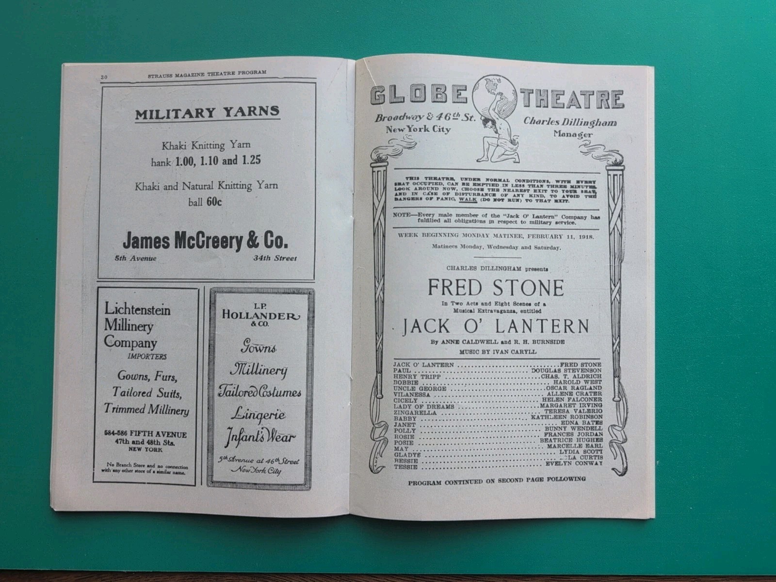 1918 Jack O'Lantern Playbill Program Fred Stone Globe Theatre Broadway New York