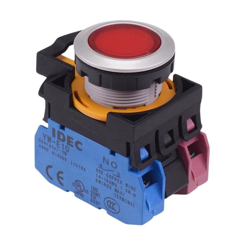 IDEC CW Series Red 12V illuminated Maintained Flush Push Button Switch 1NO-1NC