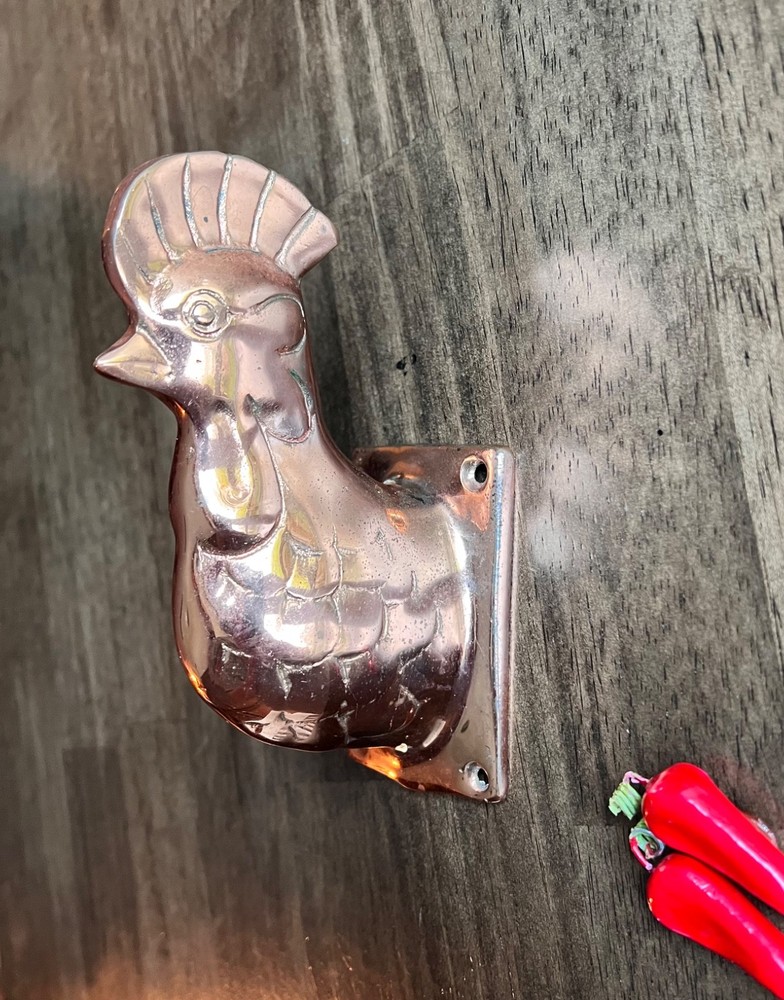 Solid Copper Rooster Head Hook Towel Apron Holder Wall Mount Rustic Farmhouse 6"