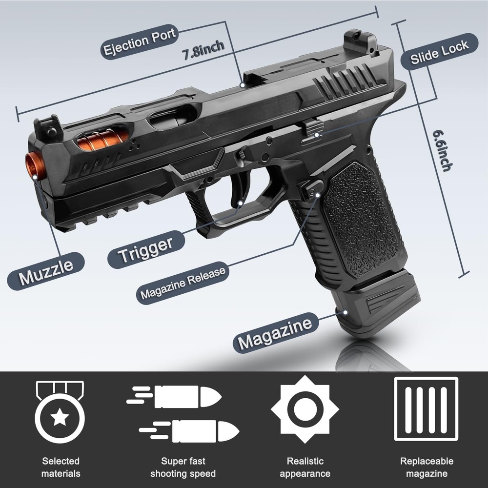 Toy Gun, Semi-Automatic Shell Ejecting Toy Gun Pistol Automatic Reloading for...
