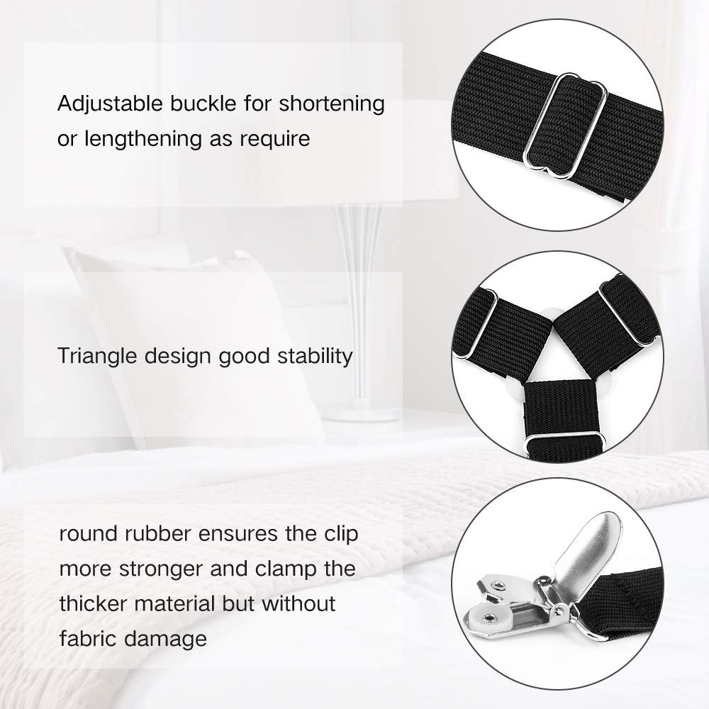 Foloda Sheet Holders, 4 pcs Adjustable Bed Sheet Straps, Fitted Sheet Holder Cli