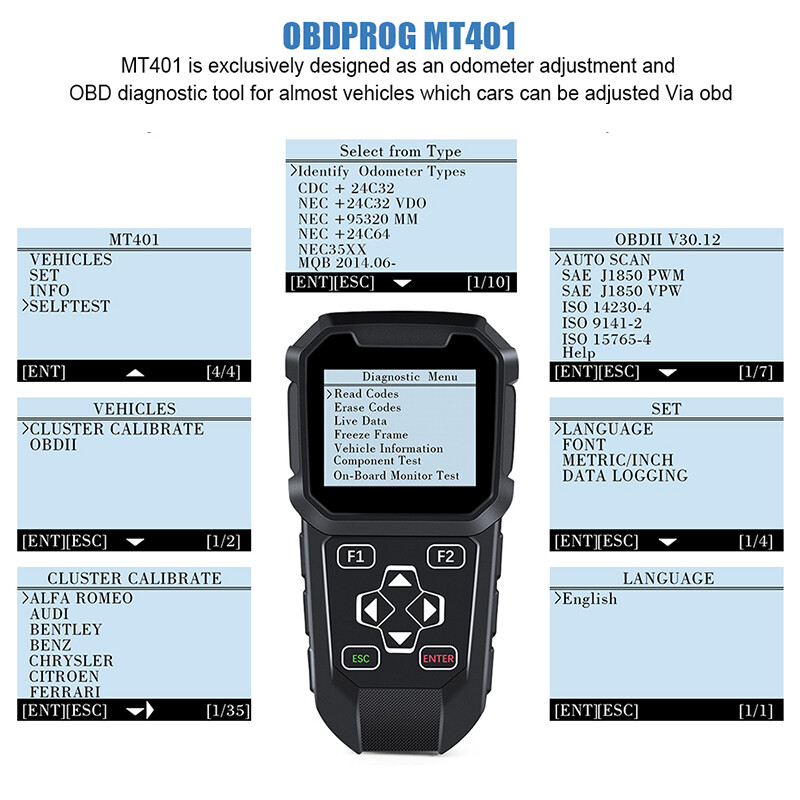 OBDPROG MT401 Odometer Adjustment Mileage Correction OBD2 Engine Diagnostic Tool