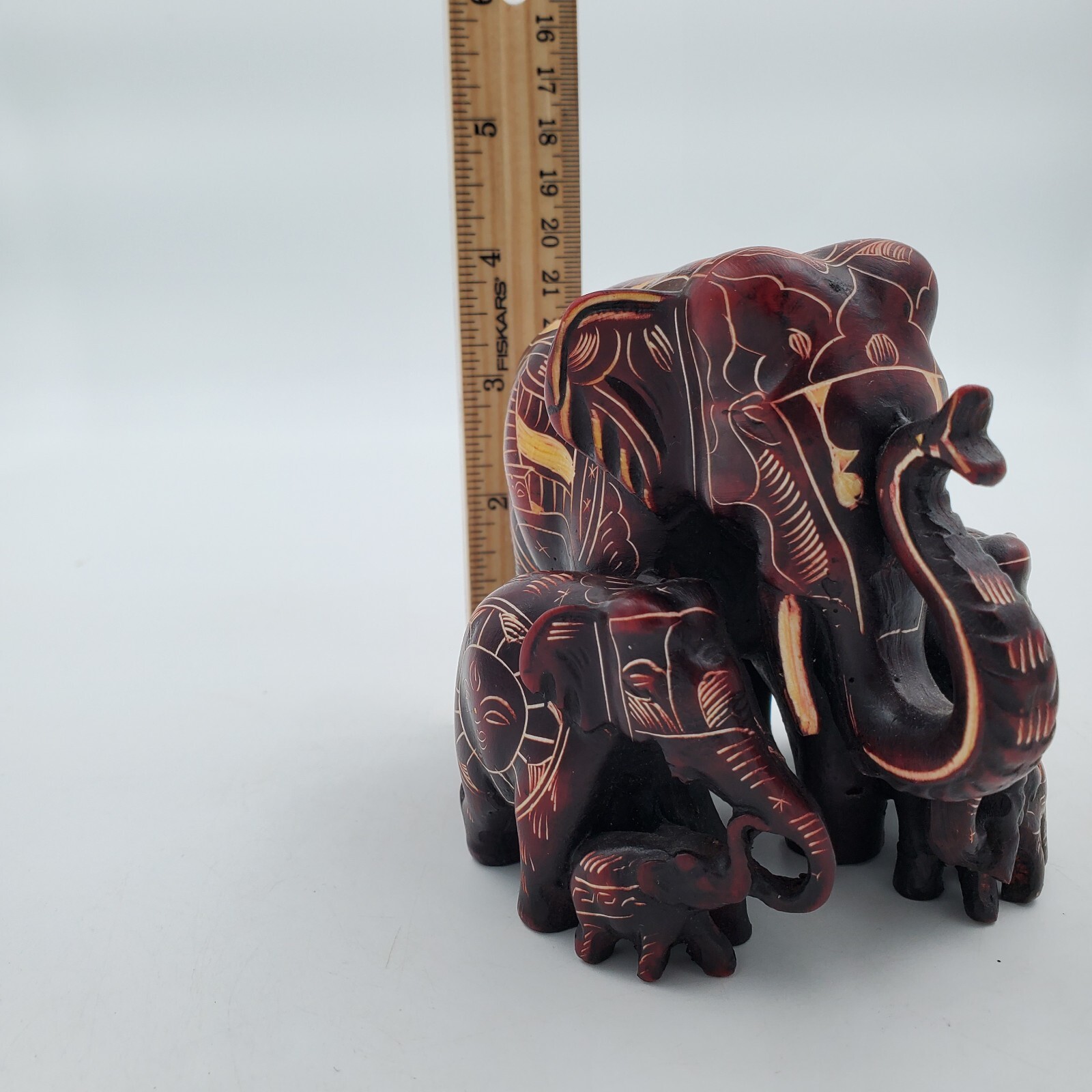 Elephant Family Hand Carved Figurine Statue Himalayan Handmade Nepal Resin