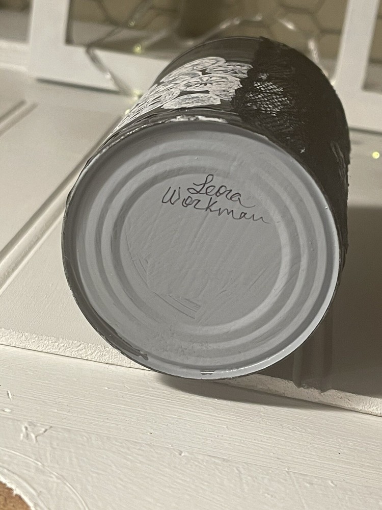 tin can decor handmade- Time Clock-U-Out Decoupaged 4.5” High 3”diameter