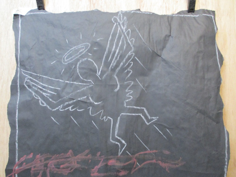 SUBWAY DRAWING chalk on black paper NYC 1980s Street Art Graffiti - KEITH HARING