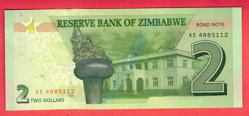 Zimbabwe 2 Dollars 2016 UNC Bond Note