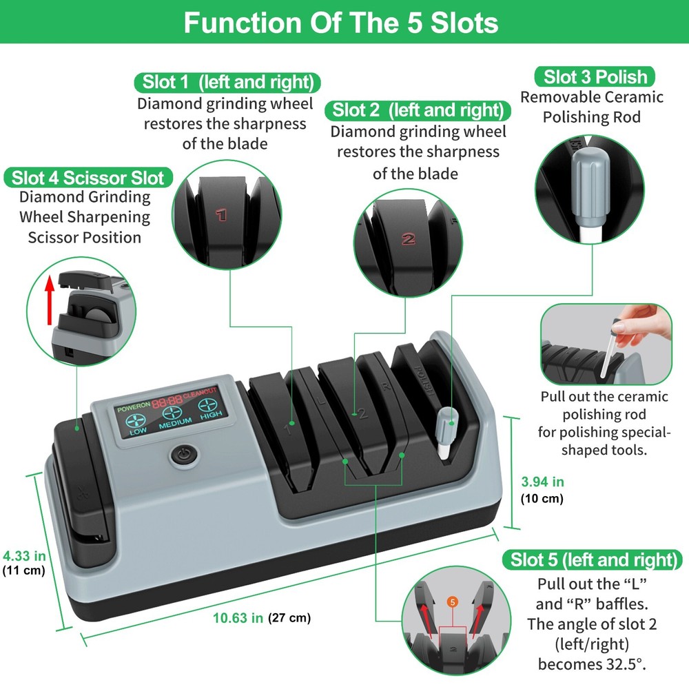 5 in 1 Electric Knife Sharpener-3 Rotational Speed Adjustable Knife Sharpener