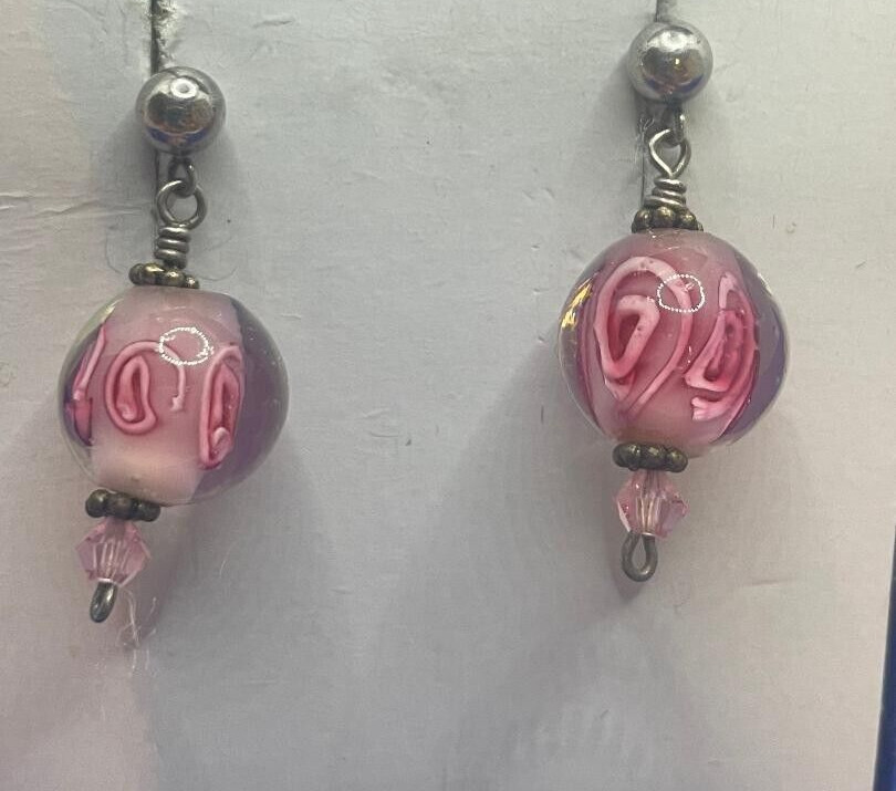 Pink Art Glass Drop Earrings
