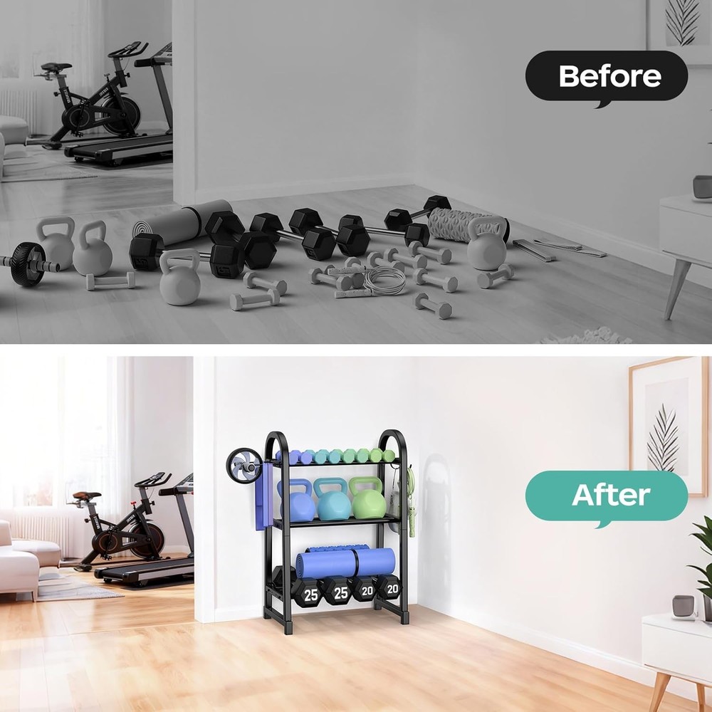 3 Tier Dumbble Rack Adjustable Dumbbell Storage Rack Space-Saving 360LB Capacity