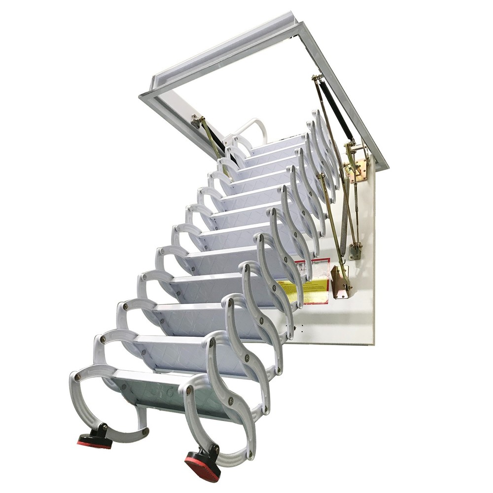 70*100cm Attic Loft Ceiling Retractable Folding Ladder Max 9.8 ft 12 Steps