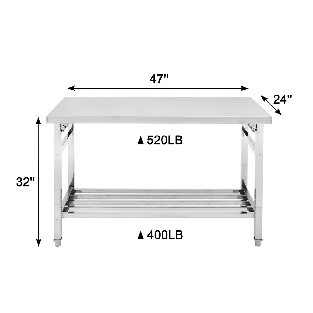 Folding 47"x24" Kitchen Restaurant Work Prep Table Stainless Steel w/ Undershelf
