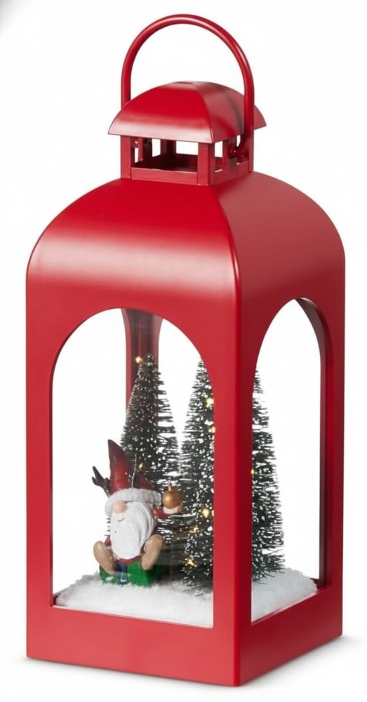 RAZ Imports Lighted Gnome Lantern, 8-Inch, Red