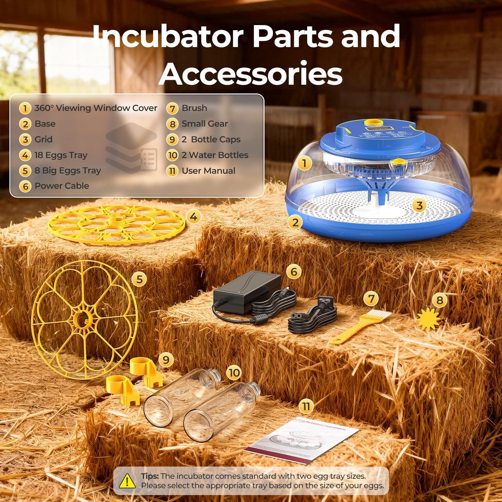 18 Egg Incubators for Hatching Eggs, 360° View with Automatic Egg Turning & H...