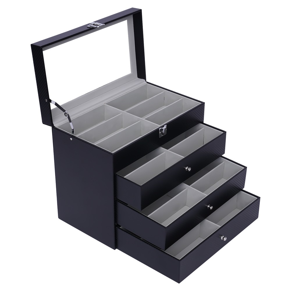 Glasses display box, 24 compartments, with clear skylight, black