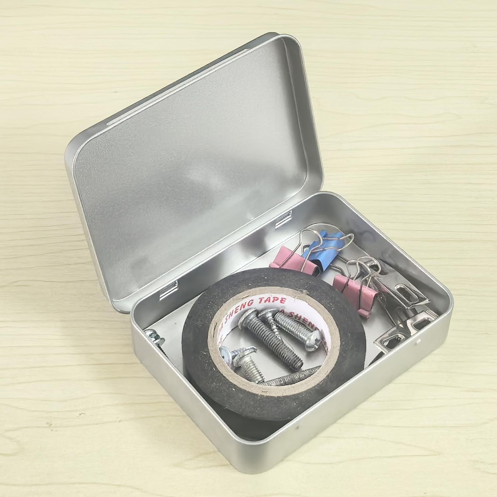 12 Pieces Rectangular Metal Empty Hinged Tins Containers Basic Necessities Ho...
