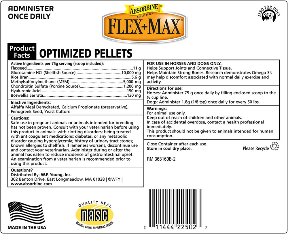 Flex+Max Horse Joint Supplement Pellets, Highly Palatable, Comprehensive Equine