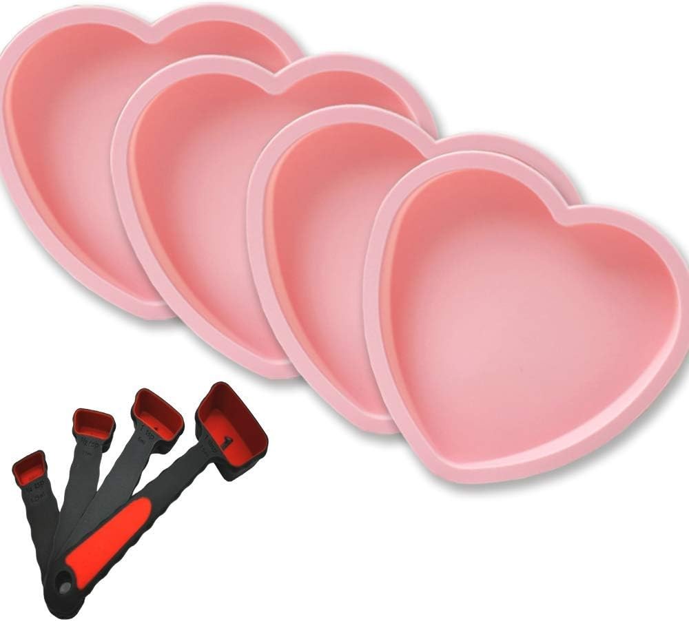 Silicone Heart Shaped Rainbow Cake Baking Pans, Layer Pan Set, Flexible