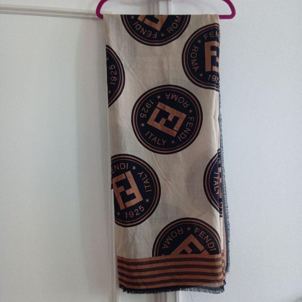 FENDI Logo Zucca Pattern Large Stole Scarf Shawl