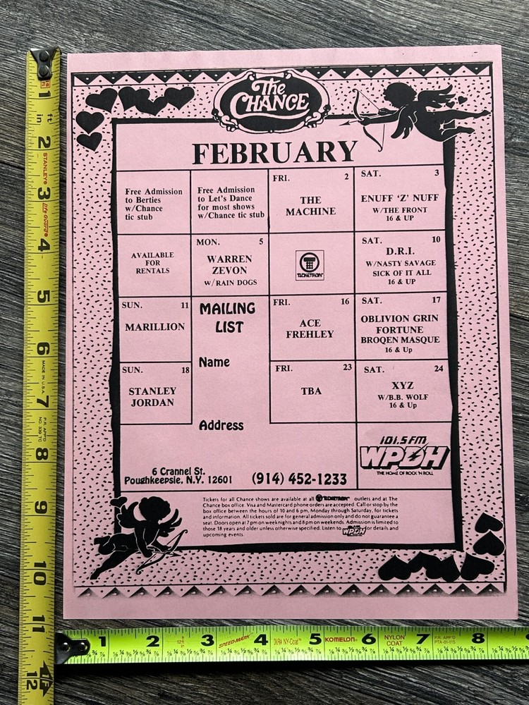 KISS Handbill Concert Ad Flyer ACE FREHLEY The Chance NY Feb 16 Vintage Kiss