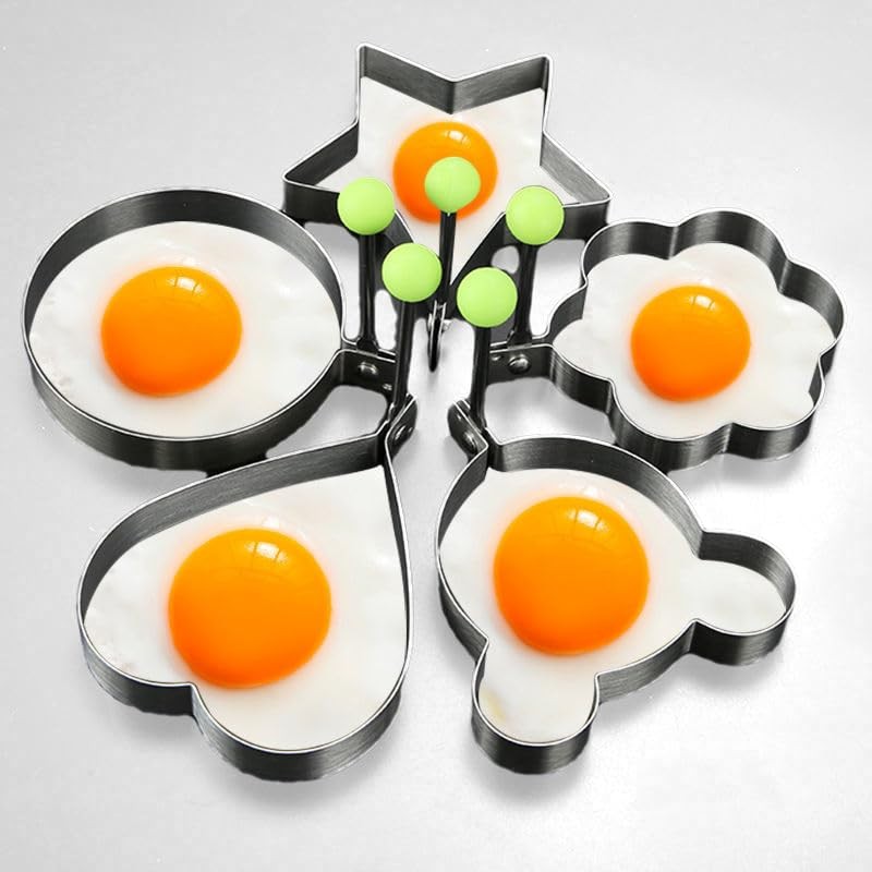 Egg Pancake Rings,5pcs Fried Egg Molds in Star, Round, Heart Different