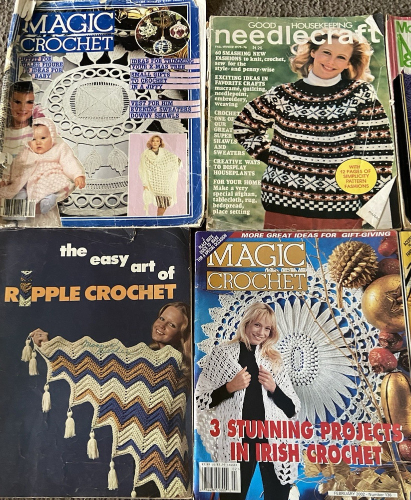 (7) VTG CROCHET MAGAZINES & LEAFLETS CARDIGANS & SHAWLS/WRAPS