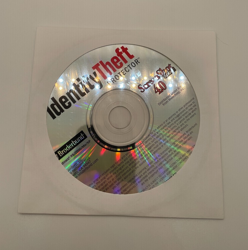 CD "Broderbund Identity Theft Protector" ScreenShot Deluxe 4.0 2000