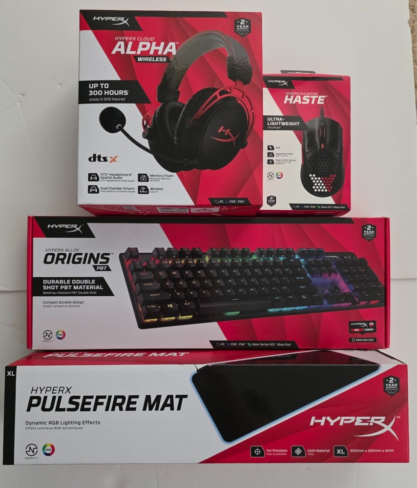 HyperX Bundle (Cloud Alpha Wireless, Alloy Origins PBT, Pulsefire Haste and Mat)