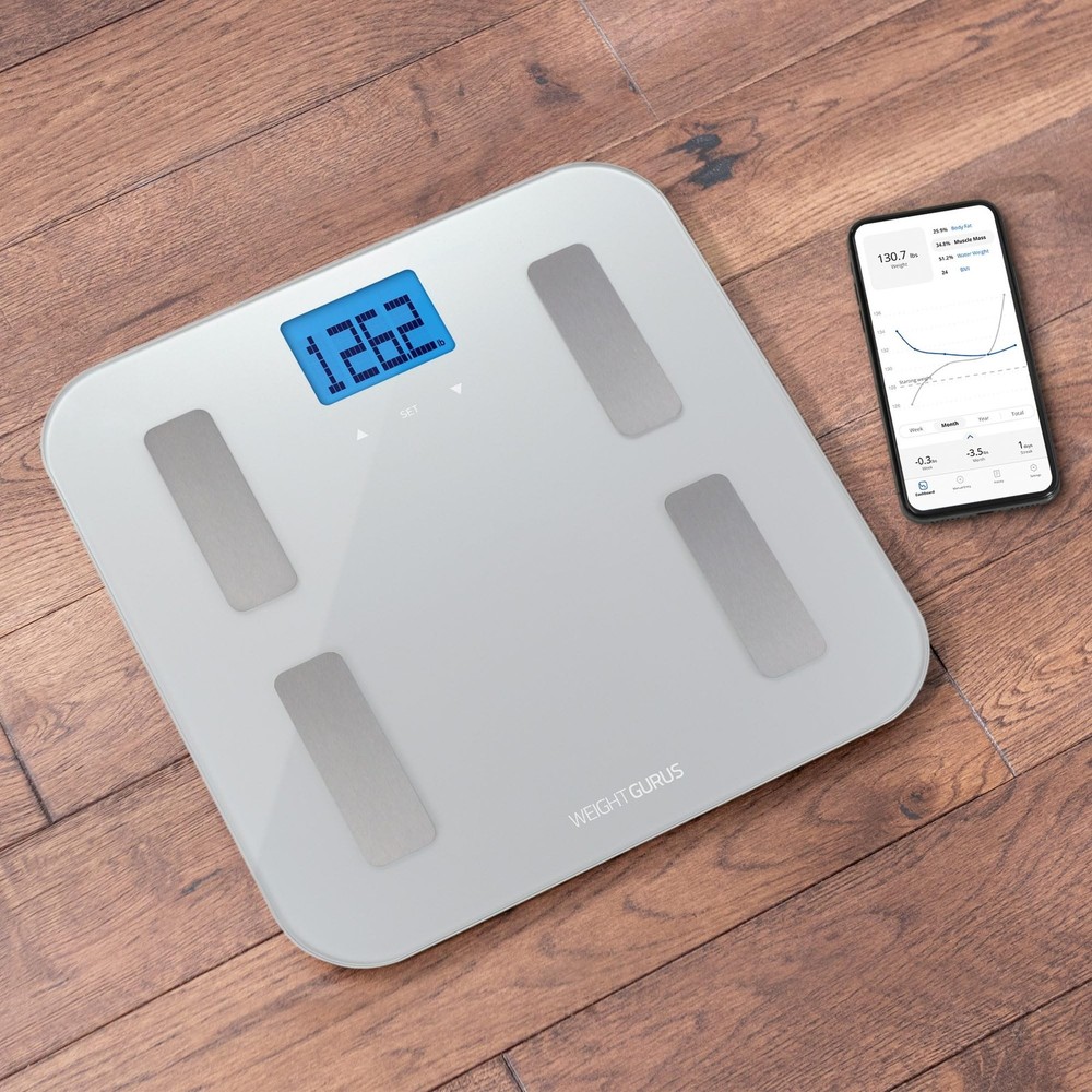 Digital Body Fat Scale with Large Backlit LCD and Smartphone Tracking (Silver)