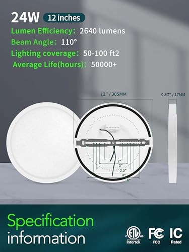 Third Generation LED Flush Mount Ceiling Light, Dimmable 12 inch White（2 Pack）