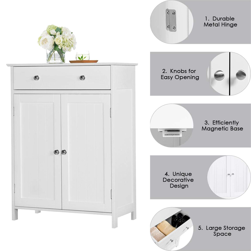 Wooden Floor Cabinet Freestanding Bathroom Storage Cabinet Unit Home Decor White