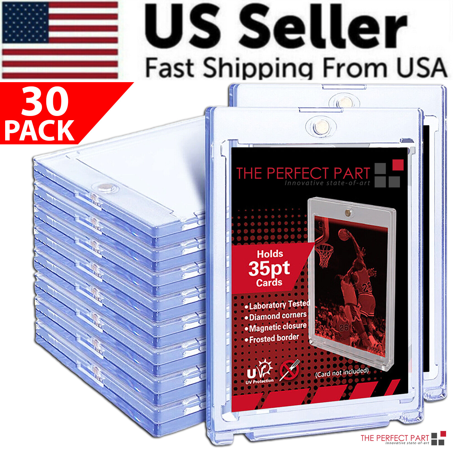 30 Pack Magnetic Trading Sports Card Holders 35pt One-Touch Hard UV Protection
