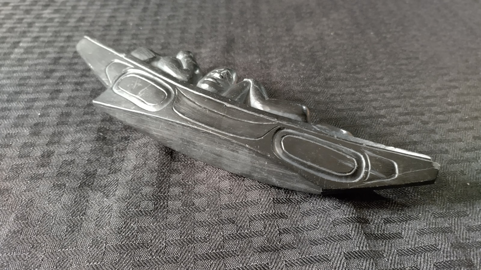 Haida Argillite Canoe Carving W/ Three Figures - Patina Possibly Early 1900s