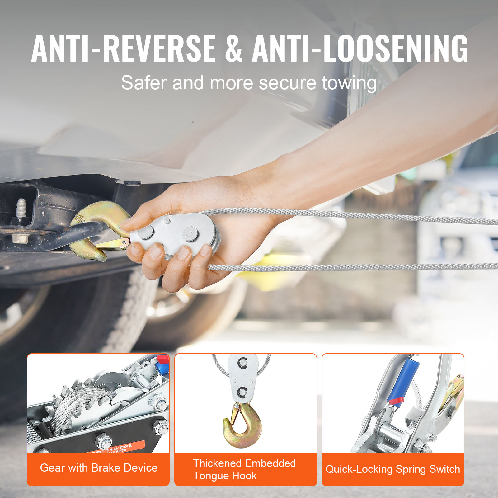 VEVOR Power Puller Come Along Winch 5 Ton 11023 lb Heavy Duty Pull Hoist 3 Hooks