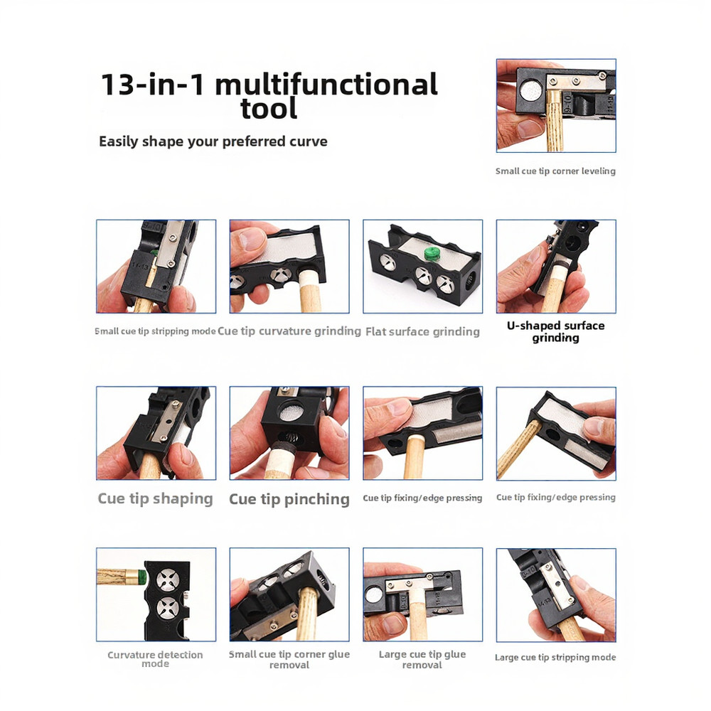 13 Function Pool Cue Tip Shaper for Tip Bottom Flattening Top Shaping Polishing