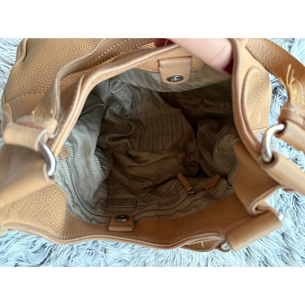 Prada 100% Authentic Light Brown Leather Shoulder Bag EUC