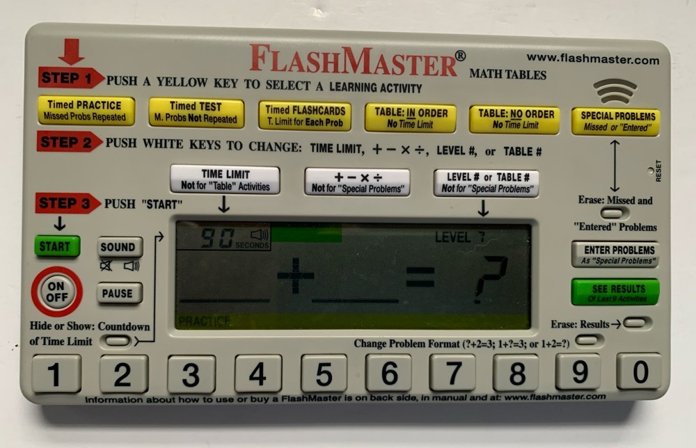 FlashMaster Math Tables Electronic Learning Tool MT1A Works