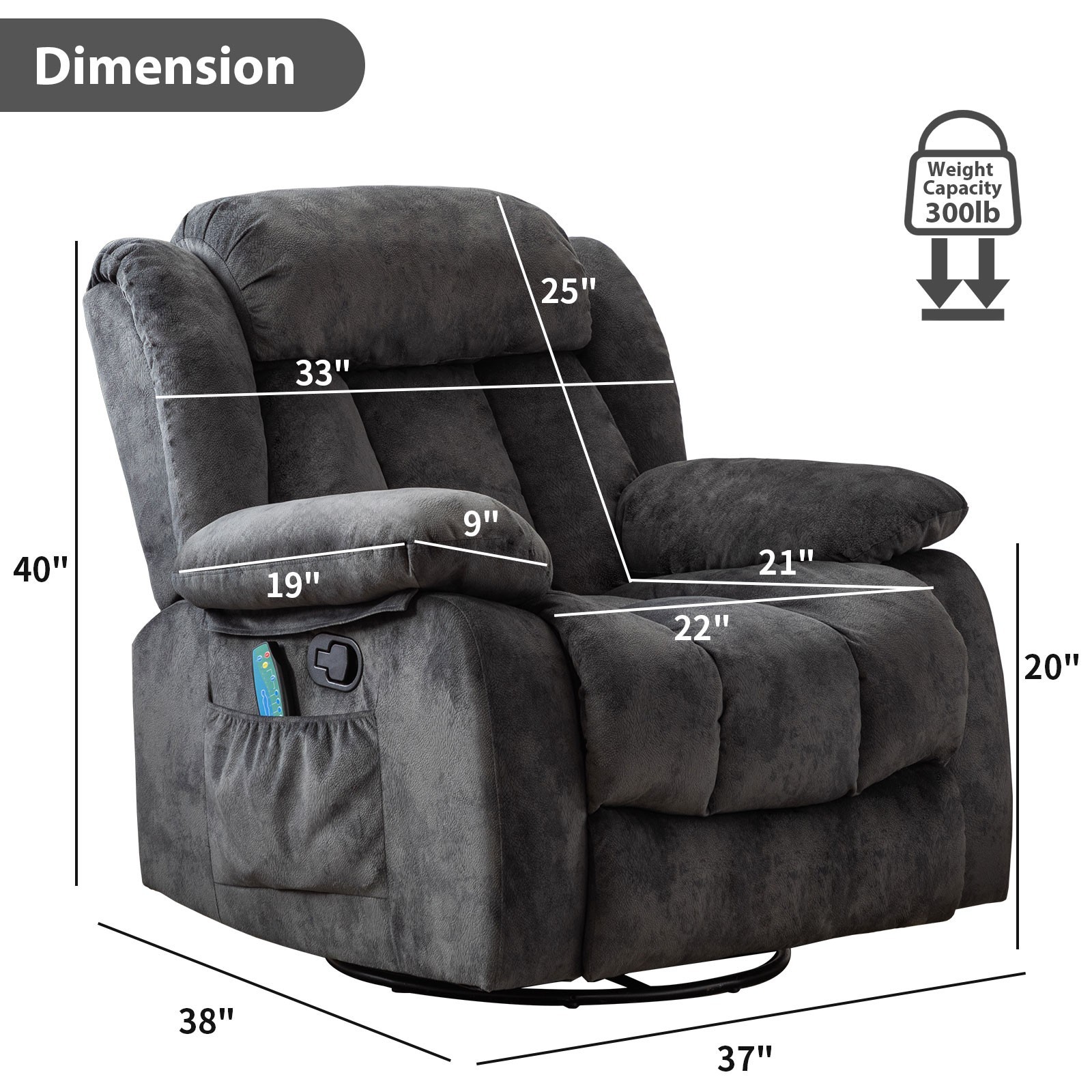 EBELLO Massage Swivel Rocker Recliner Chair w/ Heat & Vibration Manual Recliner